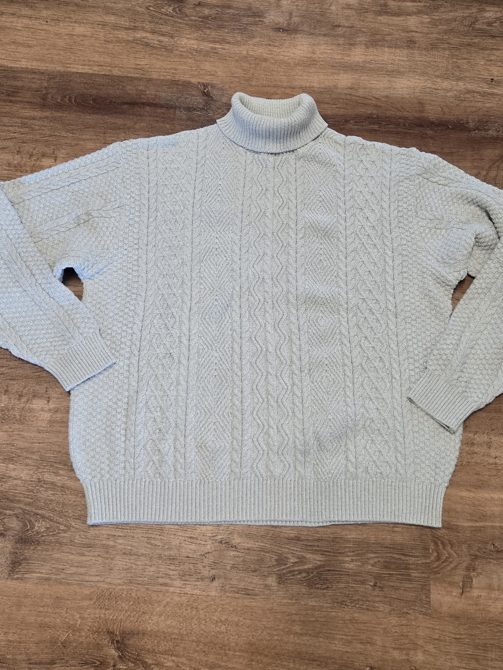 Tosani Canada Light Gray Cable Knit Turtleneck Sweater Large Cotton Blend